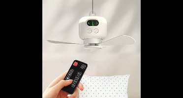 Draagbare Plafondventilator – Wit – Draadloos & Oplaadbaar – Verstelbare Snelheden – Dimbaar Licht – Compact & Lichtgewicht – Inclusief Afstandsbediening – Voor Binnen & Buiten - 26x26x11cm