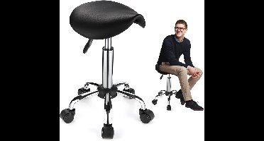 ApexArte® Zadelkruk op Wielen - Kapperskruk Ergonomisch - Tabouret - Zwart