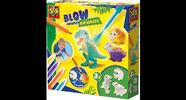 SES Creative 14295 Blaasstiften - Dinosaurussen - Creatieve Knutselset voor Kinderen vanaf 5 Jaar - Versier dinosaurussen met blaasstiften - Wasbaar en herbruikbaar - Perfect voor dinoliefhebbers