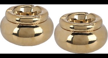 Home & Styling Storm Asbak Marbella - 2x - Kunststeen - D11 x H6 cm - metallic goud - voor binnen/balkon