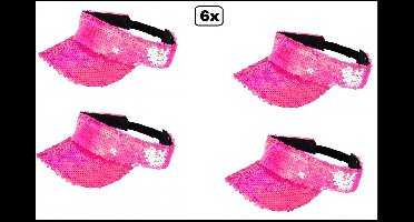 6x Zonneklep met pailletten pink - verstelbaar - Roze Sequin carnaval festival glitter fun