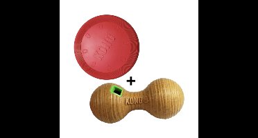 Combideal - Kong Flyer Frisbee Rood (23 CM) Kong Bamboo Feeder Dumbbel Voerbal (21.5 CM)