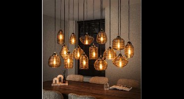 Hanglamp Rib Glass 15-lichts – Amber glas – Moderne designlamp met ribbelstructuur - 155x60x155 cm