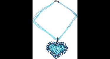 Ketting met hartjes hanger strass stenen blauw