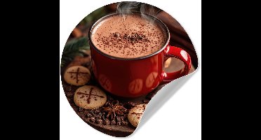 WallCircle® - Behangcirkel 30x30 cm - Muurstickers Chocolademelk - Mok - Winter - Kerst - Gezelligheid - Muurcirkel woonkamer - Wandcirkel slaapkamer - Kamer decoratie zelfklevend - Muurdecoratie accessoires