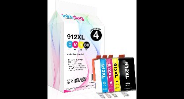 Inktdag inktcartridge voor HP 912 inkt cartridges multipack, hp 912 xl inktcartridges, HP 912xl inktcartridge 4 pack (1*BK, C, M en Y) voor HP OfficeJet Pro 8010, 8012, 8014 ,8015, 8020, 8022 ,8023, 8024, 8025