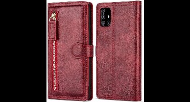 Samsung Galaxy A72 Book case met ritssluiting van LuxeBass - Flipcover - Magnetisch - 5 kaarten houder - Rood - telefoonhoes - gsm hoes - telefoonhoesjes