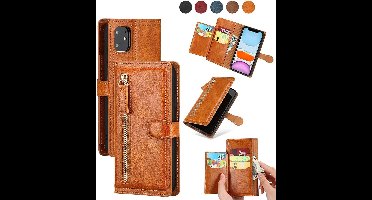 LuxeBass Hoesje geschikt voor Apple iPhone 13 Pro Max - Boekhoesje - LichtBruin - Vintage portemonne hoes met ritssluiting gsm hoesje - telefoonhoes - telefoonhoesjes