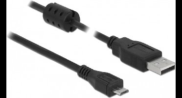 Micro USB naar USB-A kabel met ferriet kern - USB2.0 - tot 2A / zwart - 2 meter