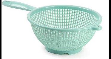 Plasticforte Keuken vergiet/zeef met handvat - kunststof - Dia 22 cm x Hoogte 10 cm - mintgroen