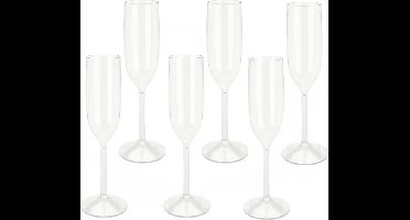 Excellent Houseware Prosecco/Champagneglazen - 6x - transparant - kunststof - 165 ml