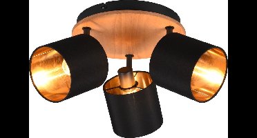 REALITY TOMMY Spot - Houtkleur - excl. 3 x E14 - Rond - Zwart-goud