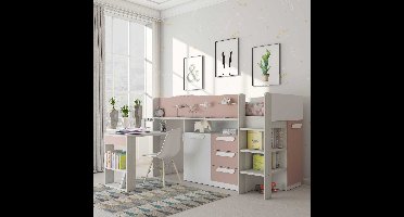 Combinatiebed hout roze 90 x 200 cm LOUKALA