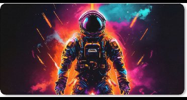 Muismat XXL 90x45 cm - Bureau onderlegger - Bureau mat Astronaut - Neon - Gaming - Ruimte - Bureaumat - Gaming mousepad xl - Bureaulegger groot - Computer deskmat - Geschikt voor Gaming Muis en Gaming PC set-up