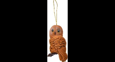 Decoris Kersthanger - uil - bruin - 8 cm - kunststof - kerstversiering - kerstornamenten