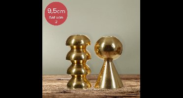 Gouden aluminium duo kandelaars voor 2 kaarsen - 9,5 cm - kerstdecoratie - kerst - luxe - voor dinerkaarsen