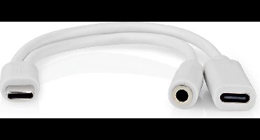 Nedis USB-C Adapter - USB 2.0 - USB-C Male - USB-C Female / 3,5 mm Female - 0.10 m - Rond - Vernikkeld - PVC - Wit - Doos
