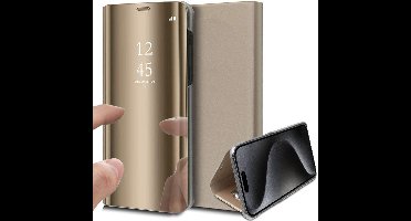 Hoesje geschikt voor iPhone 15 Pro Max - Book Case Spiegel Goud