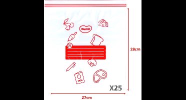 Dumil hersluitbare Grip zakjes - dubbele druksluiting diepvrieszakken - 25 x 3 liter - Gripzakjes / Sealzakjes / Zip-Lock zakjes 28x27 cm