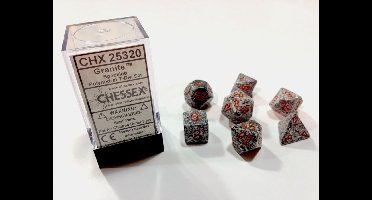 Chessex dobbelstenen set, 7 polydice, Speckled Granite