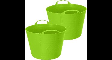 Excellent Houseware Flexibele emmer - 2x - groen - 27 liter - kunststof - 40 x 35 cm