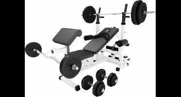 Gorilla Sports Universele Halterbank + 100 kg Halterset - Kunststof - Halterstang met gewichten