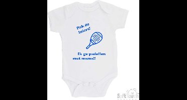 100% katoenen Romper "Pak de luiers! Ik ga padellen met mama!!" Padel Jongens Katoen Wit/blauw Maat 68/74