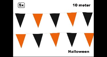 5x Vlaggenlijn Halloween zwart/oranje 10 meter - Halloween time griezel freaky horror vlaglijn festival feest party verjaardag thema feest kleur
