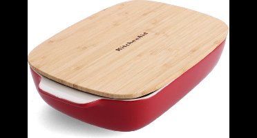 KitchenAid Ovenschaal incl bamboe deksel - Small: 0,9L - magnetron- en ovenbestendig tot 260°C zonder deksel - Keizer rood