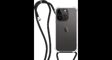 Hoesje - Geschikt voor Apple iPhone 15 Pro Max - Met Koord - Shock Proof - Siliconen Case - Back Cover - Telefoonkoord - Telefoon Hoes Shockproof - Telefoonketting - Transparant