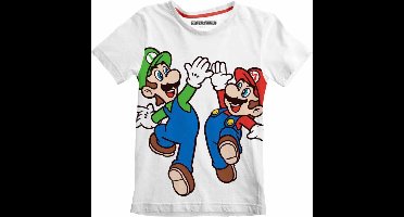 Nintendo Super Mario - Mario And Luigi Overprint Kinder Tshirt - Kids tm 4 jaar - Wit