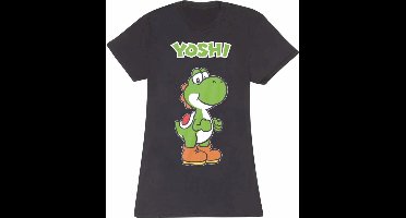 Super Mario Yoshi Name Tag Dames T-shirt - zwart - L