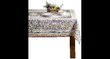 Tafelkleed, 100% katoen, decoratief, wasbaar, vierkant tafelkleed voor Moederdag, keuken, buffetfeesten en camping, lente/zomer (160 cm x 220 cm)