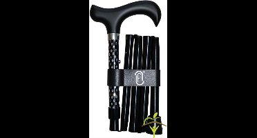 Finna wandelstok plooi- en verstelbaar, zwart houten handvat, speciale afwerking : diamant motief, aluminium