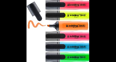 edding 345 highlighter - set van 6 - beitelpunt 2-5 mm - ideaal voor heldere markeringen en accentuering van tekstfragmenten en notities