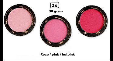 3x Set PXP Professional Colours schmink roze/pink/hotpink 30 gram - Schminken verjaardag feest festival thema feest