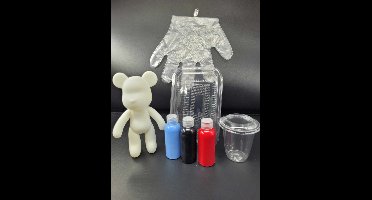 Beer overgieten met verf - Maak je eigen kunstwerk - Beer 18 cm - Set 7 - Rood Blauw zwart Tinten