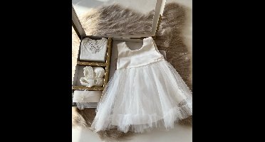 Baby jurk - feestjurk-doopjurk - tutu jurk- doopschoentjes-new born-baby geschenkenset-wit-maat 56/62- 0 tem 4 maanden