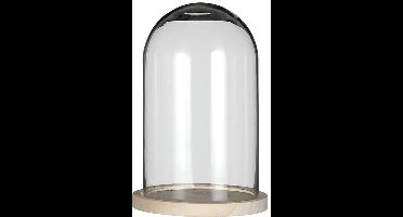 Ideas 4 Seasons Decoratie stolp - glas - houten plateau - D17 x H25 cm