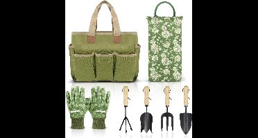 Tuingereedschapset 8-delig tuingereedschap met houten handvat inclusief tuintas, kniebeschermers, handschoenen, snoeischaar, troffel, tulpentroffel, cultivator - tuincadeaus voor mannen en vrouwen