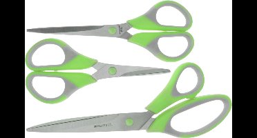 3x stuks scharen / scharenset 14 / 17 / 21 cm groen - hobbyscharen / textielscharen / universele schaar / huishoudscharen