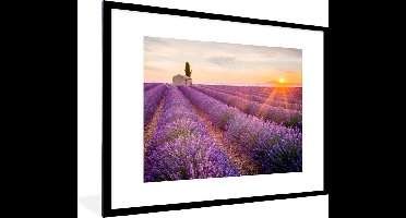 PosterMonkey - Poster - Fotolijst - Lavendel - Bloemen - Zonsondergang - Natuur - Kader - Foto in lijst - 80x60 cm - Poster kader - Poster lavendel - Foto lijst - Woondecoratie