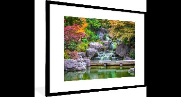 PosterMonkey - Poster - Fotolijst - Waterval - Stenen - Japan - Bomen - Botanisch - Kader - 80x60 cm - Poster met frame - Poster Japan - Decoratie woonkamer