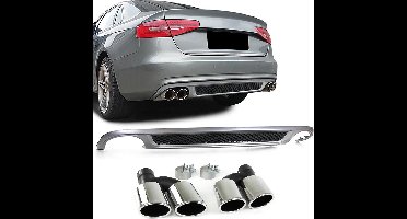 Geschikt voor Audi A4 B8 2007 t/m 2011 S4 RS4 Look diffuser met 4 x Chrome Rond uitlaat Design
