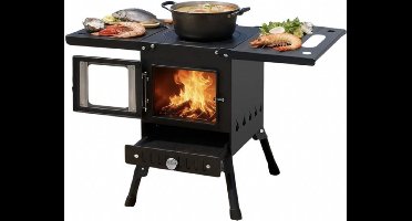 LUMÉ STORE Camping Houtkachel - Tuinhaard - Barbecue - Kachel - Opvouwbaar - Verstelbaar - Grillen & Koken - Draagbaar - Zwart