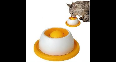 Oranje Rustgevende likschaal voor honden en katten – Antislip slowfeeder met roterende likbal voor vloeibaar en natvoer – Verrijkend speelgoed tegen angst, dat huisdieren bezig, blij en betrokken houdt.