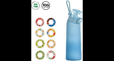 Drinkfles 700ml – Blauw verloop – Innovatieve geurwaterfles met 8 smaakpods & rietje | Suikervrij en 0 calorieën | Lekvrije Tritan sportfles, ideaal voor fitness/reizen/dagelijks gebruik