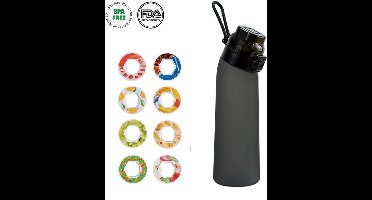 Drinkfles 700ml – Zwart – Innovatieve geurwaterfles met 8 smaakpods & rietje | Suikervrij en 0 calorieën | Lekvrije Tritan sportfles, ideaal voor fitness/reizen/dagelijks gebruik