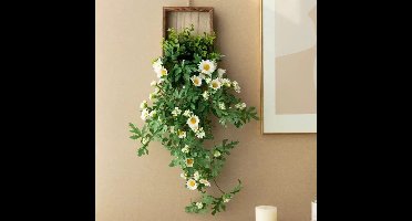 Hangende kunstplanten met houten frame 1 Stuk - Decoratie met kunstbloemen in de vorm van madeliefjes - Ideaal voor wanddecoratie in de woonkamer, slaapkamer of thuiskantoor
