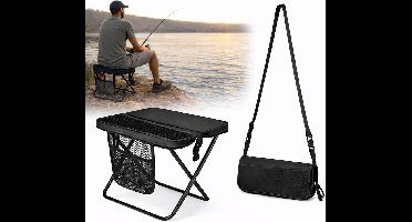 Compacte Opvouwbare Kruk met Inclusieve Draagtas, Versterkte Stalen Frame, Hoge Draagkracht, Ultralicht en Gemakkelijk mee te nemen, Geschikt voor Outdoor, Kamperen, Vissen en Festivals - zwarte
